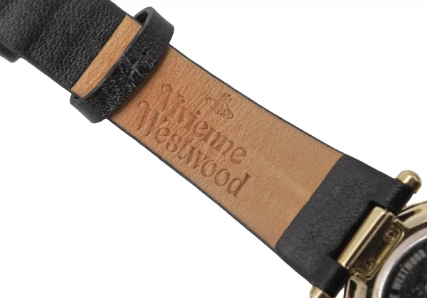 ヴィヴィアンウエストウッドVivienne Westwood オーブチャーム付きレザーバンドウォッチ ゴールド黒 K-116469_013