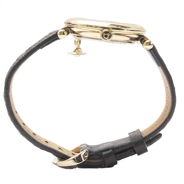 ヴィヴィアンウエストウッドVivienne Westwood オーブチャーム付きレザーバンドウォッチ ゴールド黒 K-116469_002