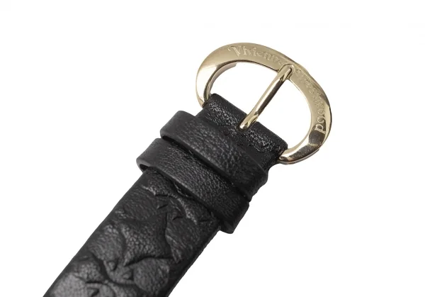 ヴィヴィアンウエストウッドVivienne Westwood オーブチャーム付きレザーバンドウォッチ ゴールド黒 K-116469_005