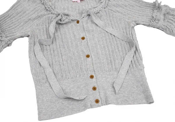 ヴィヴィアンウエストウッド レッドレーベルVivienne Westwood Red Label レースフリル装飾リブニット半袖カーディガン ライトグレー2 K-116472_010
