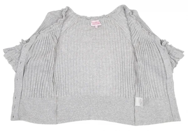 ヴィヴィアンウエストウッド レッドレーベルVivienne Westwood Red Label レースフリル装飾リブニット半袖カーディガン ライトグレー2 K-116472_012