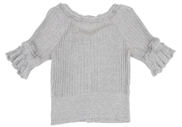 ヴィヴィアンウエストウッド レッドレーベルVivienne Westwood Red Label レースフリル装飾リブニット半袖カーディガン ライトグレー2 K-116472_013