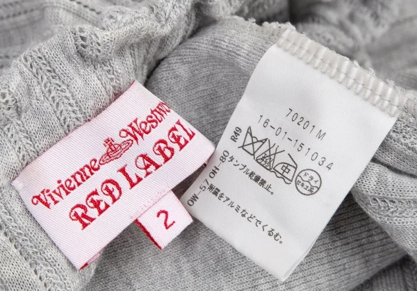 ヴィヴィアンウエストウッド レッドレーベルVivienne Westwood Red Label レースフリル装飾リブニット半袖カーディガン ライトグレー2 K-116472_016