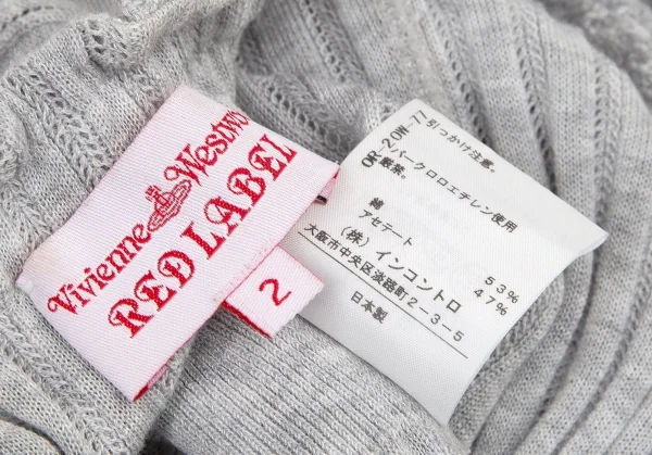ヴィヴィアンウエストウッド レッドレーベルVivienne Westwood Red Label レースフリル装飾リブニット半袖カーディガン ライトグレー2 K-116472_017