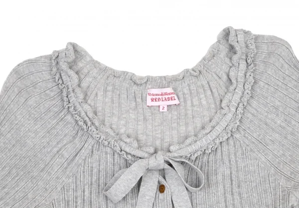 ヴィヴィアンウエストウッド レッドレーベルVivienne Westwood Red Label レースフリル装飾リブニット半袖カーディガン ライトグレー2 K-116472_003