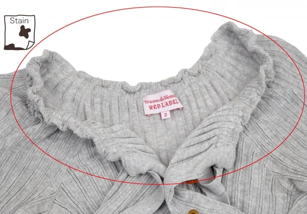 ヴィヴィアンウエストウッド レッドレーベルVivienne Westwood Red Label レースフリル装飾リブニット半袖カーディガン ライトグレー2 K-116472_004