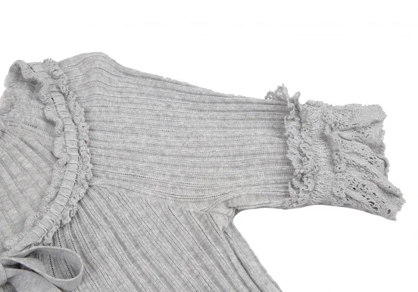 ヴィヴィアンウエストウッド レッドレーベルVivienne Westwood Red Label レースフリル装飾リブニット半袖カーディガン ライトグレー2 K-116472_005