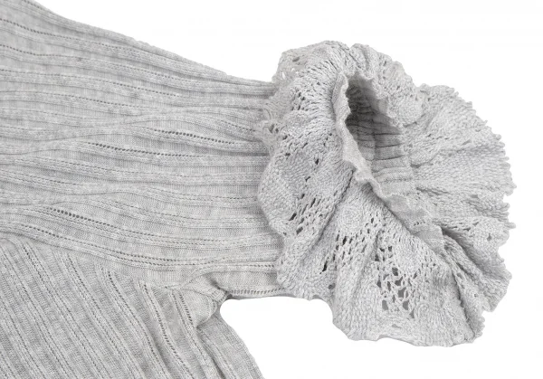 ヴィヴィアンウエストウッド レッドレーベルVivienne Westwood Red Label レースフリル装飾リブニット半袖カーディガン ライトグレー2 K-116472_006