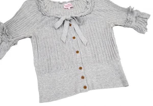 ヴィヴィアンウエストウッド レッドレーベルVivienne Westwood Red Label レースフリル装飾リブニット半袖カーディガン ライトグレー2 K-116472_007