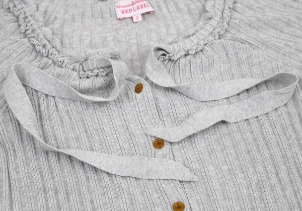 ヴィヴィアンウエストウッド レッドレーベルVivienne Westwood Red Label レースフリル装飾リブニット半袖カーディガン ライトグレー2 K-116472_009