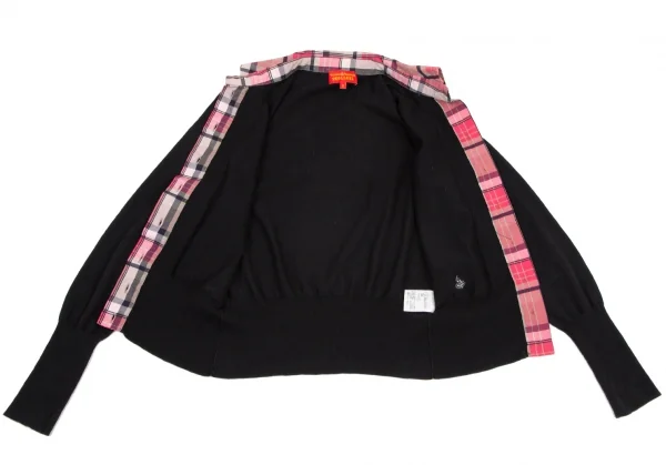 ヴィヴィアンウエストウッド レッドレーベルVivienne Westwood Red Label ネクタイ付きチェックシャツ切替ニットカーディガン 黒ピンク2 K-116474_011