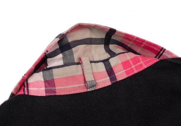 ヴィヴィアンウエストウッド レッドレーベルVivienne Westwood Red Label ネクタイ付きチェックシャツ切替ニットカーディガン 黒ピンク2 K-116474_013