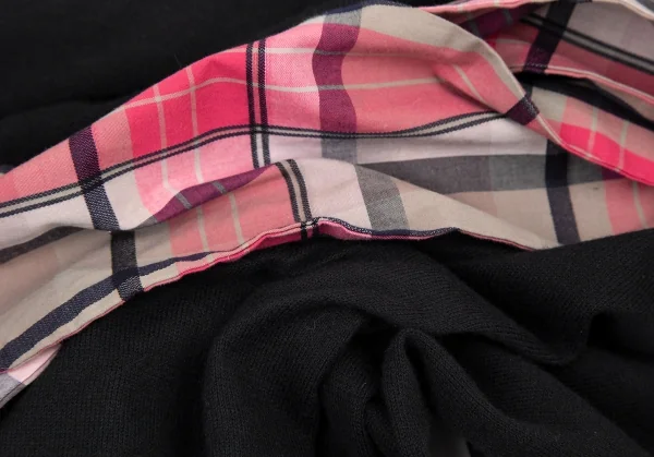 ヴィヴィアンウエストウッド レッドレーベルVivienne Westwood Red Label ネクタイ付きチェックシャツ切替ニットカーディガン 黒ピンク2 K-116474_014