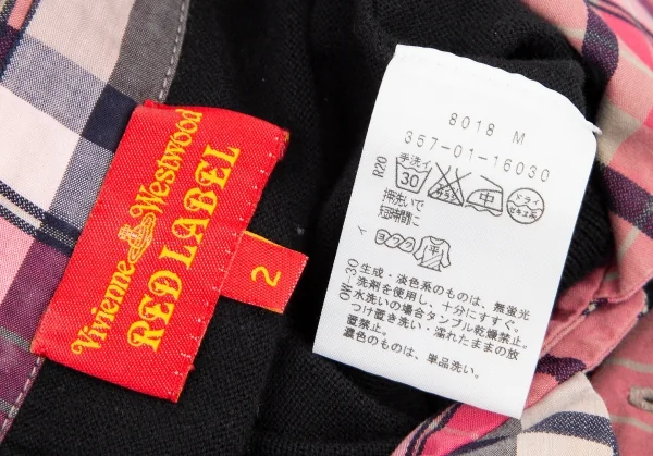 ヴィヴィアンウエストウッド レッドレーベルVivienne Westwood Red Label ネクタイ付きチェックシャツ切替ニットカーディガン 黒ピンク2 K-116474_016