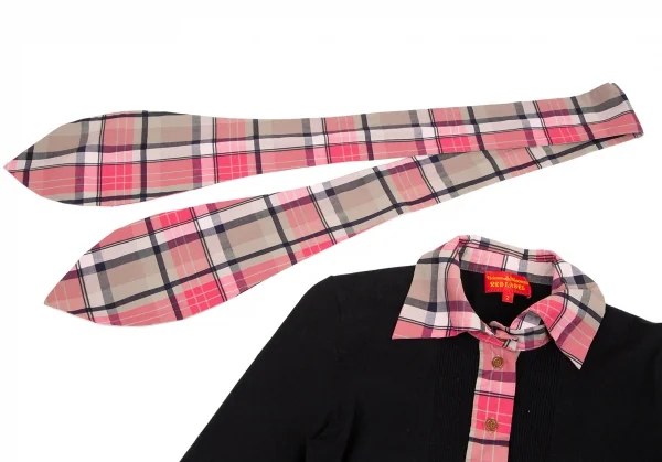 ヴィヴィアンウエストウッド レッドレーベルVivienne Westwood Red Label ネクタイ付きチェックシャツ切替ニットカーディガン 黒ピンク2 K-116474_004