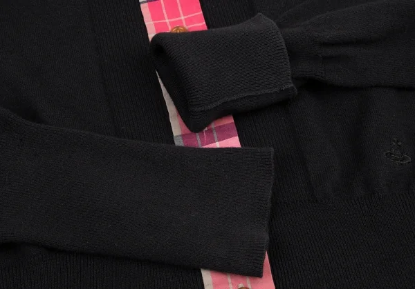 ヴィヴィアンウエストウッド レッドレーベルVivienne Westwood Red Label ネクタイ付きチェックシャツ切替ニットカーディガン 黒ピンク2 K-116474_008