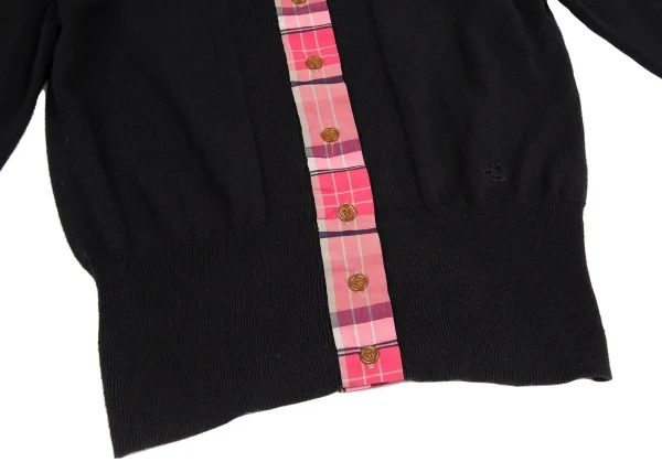 ヴィヴィアンウエストウッド レッドレーベルVivienne Westwood Red Label ネクタイ付きチェックシャツ切替ニットカーディガン 黒ピンク2 K-116474_009