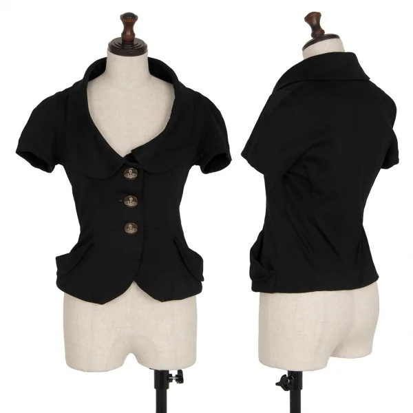 ヴィヴィアンウエストウッド レッドレーベルVivienne Westwood Red Label カットソー地ビッグラウンドカラー半袖ジャケット 黒1 K-116476_001