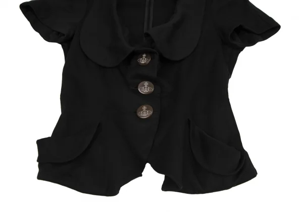 ヴィヴィアンウエストウッド レッドレーベルVivienne Westwood Red Label カットソー地ビッグラウンドカラー半袖ジャケット 黒1 K-116476_008