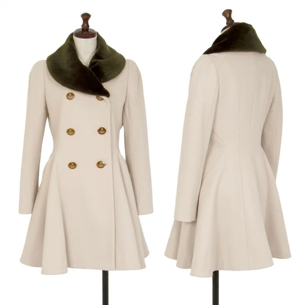 ヴィヴィアンウエストウッド レッドレーベルVivienne Westwood Red Label ファー着脱裾ドレープショールカラーコート ベージュオリーブ1 K-116479_001