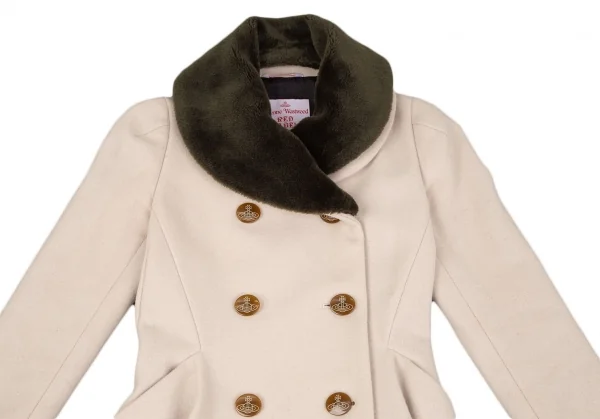 ヴィヴィアンウエストウッド レッドレーベルVivienne Westwood Red Label ファー着脱裾ドレープショールカラーコート ベージュオリーブ1 K-116479_003