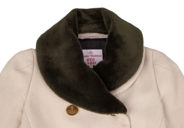ヴィヴィアンウエストウッド レッドレーベルVivienne Westwood Red Label ファー着脱裾ドレープショールカラーコート ベージュオリーブ1 K-116479_004