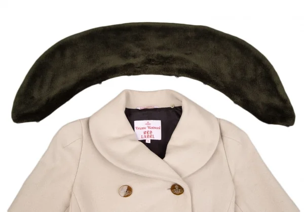 ヴィヴィアンウエストウッド レッドレーベルVivienne Westwood Red Label ファー着脱裾ドレープショールカラーコート ベージュオリーブ1 K-116479_006