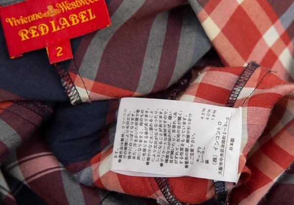 ヴィヴィアンウエストウッド レッドレーベルVivienne Westwood Red Label チェックラウンドカラーフレンチスリーブブラウスワンピース 青赤白2 K-116481_012