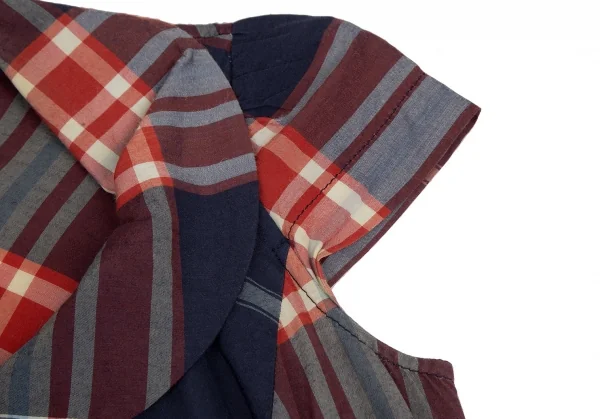 ヴィヴィアンウエストウッド レッドレーベルVivienne Westwood Red Label チェックラウンドカラーフレンチスリーブブラウスワンピース 青赤白2 K-116481_005