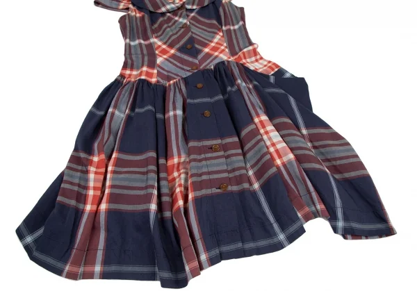 ヴィヴィアンウエストウッド レッドレーベルVivienne Westwood Red Label チェックラウンドカラーフレンチスリーブブラウスワンピース 青赤白2 K-116481_006