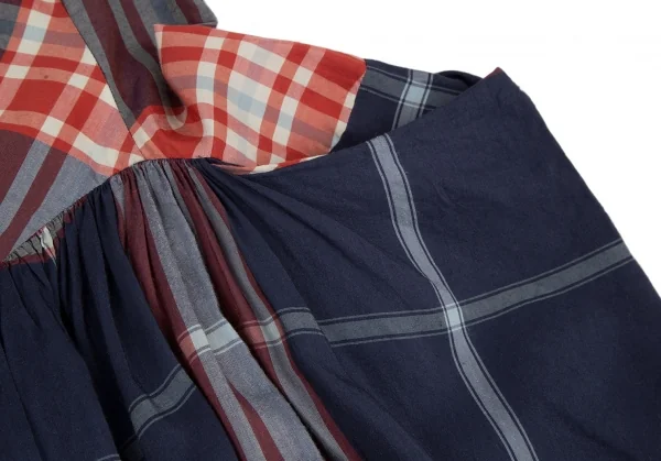 ヴィヴィアンウエストウッド レッドレーベルVivienne Westwood Red Label チェックラウンドカラーフレンチスリーブブラウスワンピース 青赤白2 K-116481_007