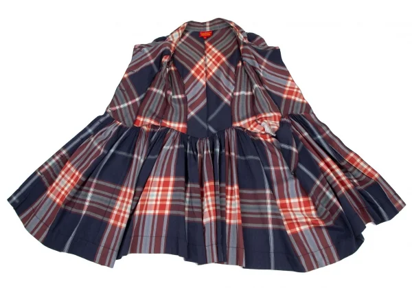 ヴィヴィアンウエストウッド レッドレーベルVivienne Westwood Red Label チェックラウンドカラーフレンチスリーブブラウスワンピース 青赤白2 K-116481_008