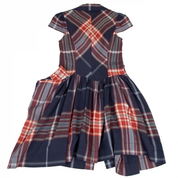 ヴィヴィアンウエストウッド レッドレーベルVivienne Westwood Red Label チェックラウンドカラーフレンチスリーブブラウスワンピース 青赤白2 K-116481_009