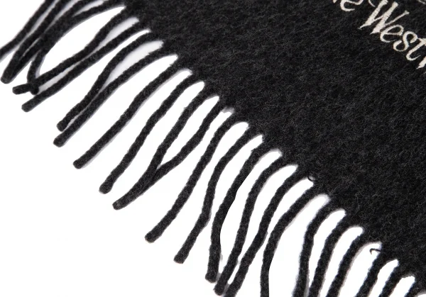 ヴィヴィアンウエストウッドマンVivienne Westwood MAN ウールカシミヤロゴ刺繍フリンジマフラー チャコール K-116489_005