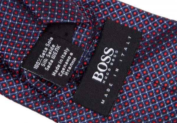 ヒューゴボスHUGO BOSS シルク格子ドットネクタイ 紺赤 K-116492_007
