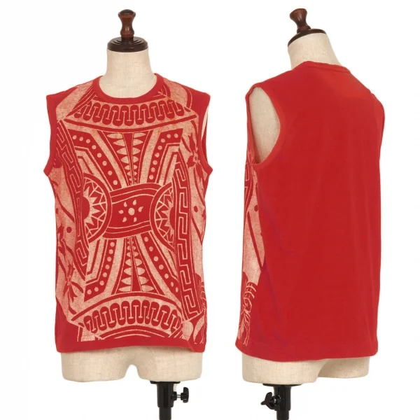 トリココムデギャルソンtricot COMME des GARCONS ネイティブ柄抜染タンクトップ 赤M位 K-116559_001