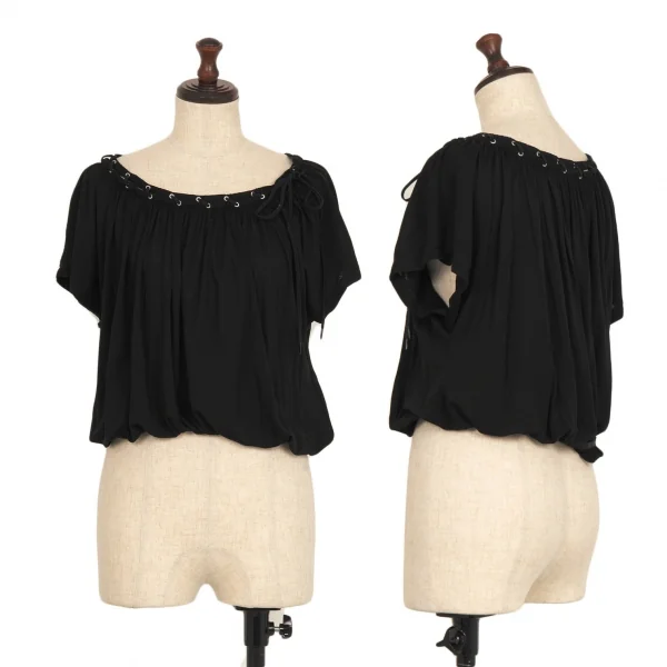 ジャンポールゴルチエ フォー セットプルミエJean Paul GAULTIER FOR SEPT PREMIERES ギャザーレースアップトップス 黒38 K-116582_001