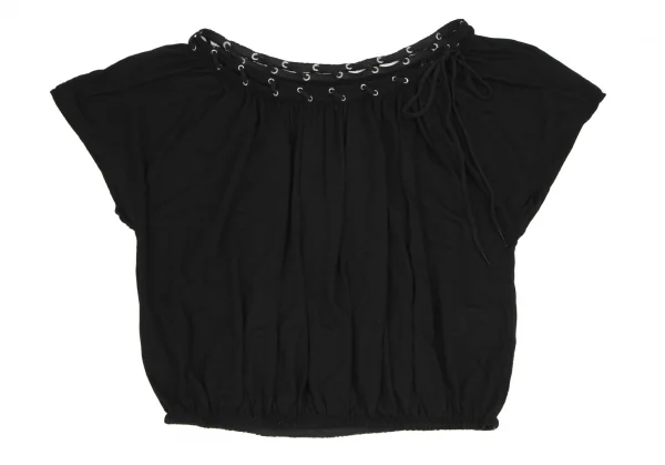 ジャンポールゴルチエ フォー セットプルミエJean Paul GAULTIER FOR SEPT PREMIERES ギャザーレースアップトップス 黒38 K-116582_002