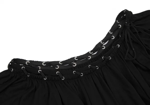 ジャンポールゴルチエ フォー セットプルミエJean Paul GAULTIER FOR SEPT PREMIERES ギャザーレースアップトップス 黒38 K-116582_004