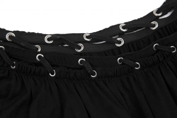 ジャンポールゴルチエ フォー セットプルミエJean Paul GAULTIER FOR SEPT PREMIERES ギャザーレースアップトップス 黒38 K-116582_005