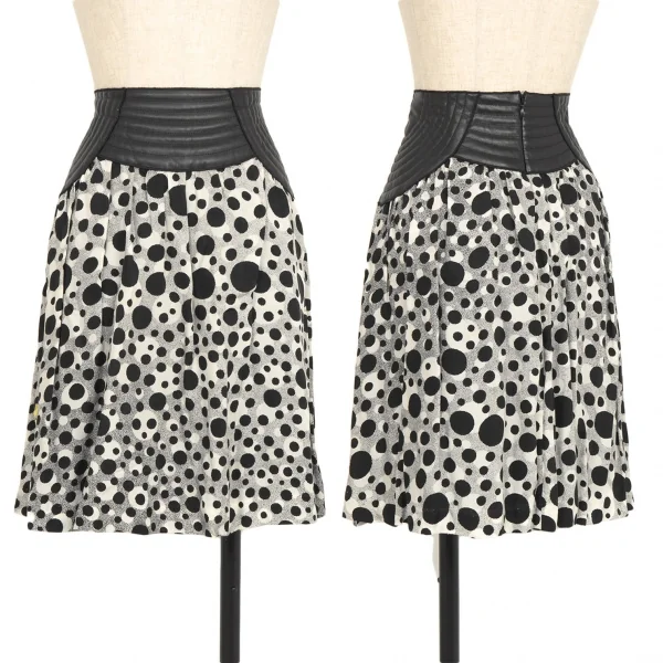 ジャンポールゴルチエ フォー セットプルミエJean Paul GAULTIER FOR SEPT PREMIERES ウエストフェイクレザー切替ドットプリントスカート 黒38 K-116585_001