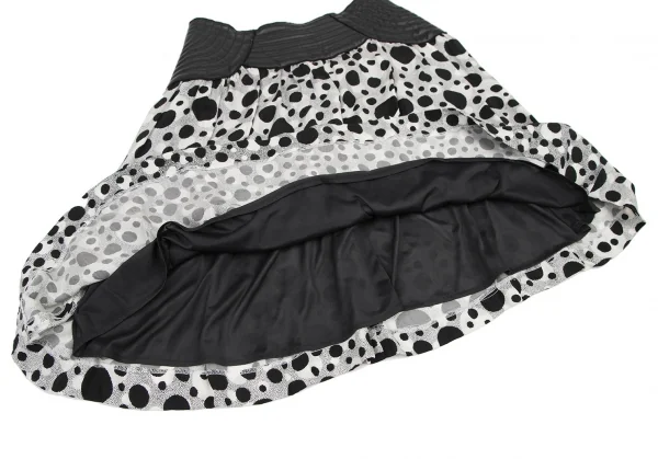 ジャンポールゴルチエ フォー セットプルミエJean Paul GAULTIER FOR SEPT PREMIERES ウエストフェイクレザー切替ドットプリントスカート 黒38 K-116585_010