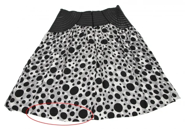 ジャンポールゴルチエ フォー セットプルミエJean Paul GAULTIER FOR SEPT PREMIERES ウエストフェイクレザー切替ドットプリントスカート 黒38 K-116585_011