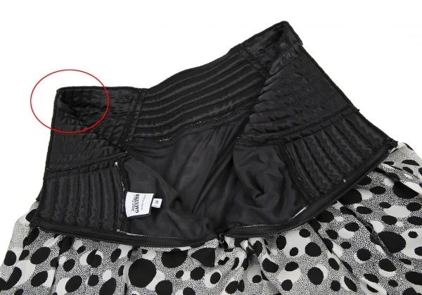ジャンポールゴルチエ フォー セットプルミエJean Paul GAULTIER FOR SEPT PREMIERES ウエストフェイクレザー切替ドットプリントスカート 黒38 K-116585_013