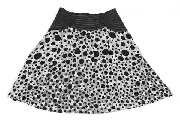 ジャンポールゴルチエ フォー セットプルミエJean Paul GAULTIER FOR SEPT PREMIERES ウエストフェイクレザー切替ドットプリントスカート 黒38 K-116585_002