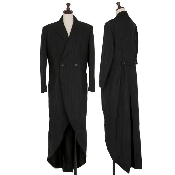ヨウジヤマモト ファムYohji Yamamoto FEMME ウールストライプロングコート 黒S K-116602_001