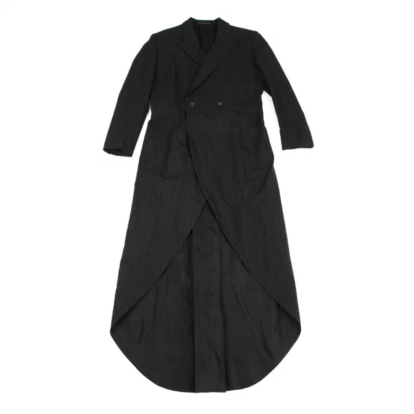 ヨウジヤマモト ファムYohji Yamamoto FEMME ウールストライプロングコート 黒S K-116602_002