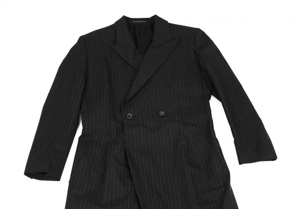 ヨウジヤマモト ファムYohji Yamamoto FEMME ウールストライプロングコート 黒S K-116602_003