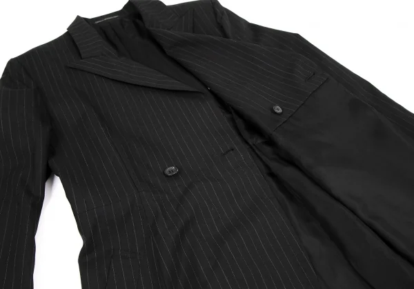 ヨウジヤマモト ファムYohji Yamamoto FEMME ウールストライプロングコート 黒S K-116602_010