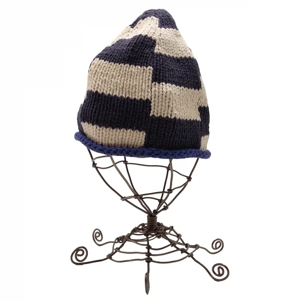 イッセイミヤケ メンISSEY MIYAKE MEN ブロックツートンニットキャップ 紺生成り K-116644_003